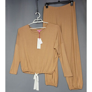 Hale Bob Sleepwear Pj Set Womens M Brown Soft Drawstring Lightweight 2 Piece New